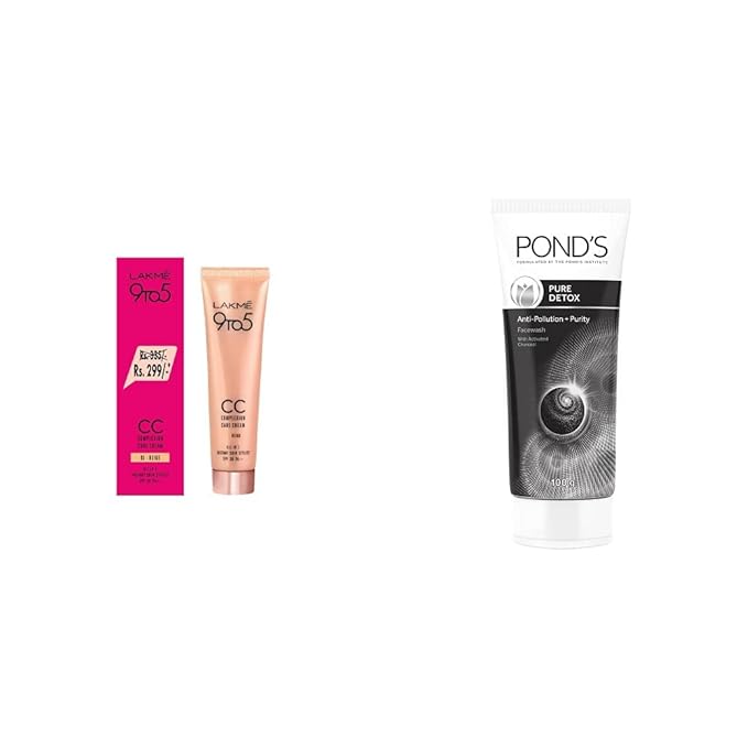 Lakmé 9 to 5 Complexion Care Face Cream, Beige, 30gms & Pond's Pure White Anti Pollution With Activated Charcoal Facewash, 100gms