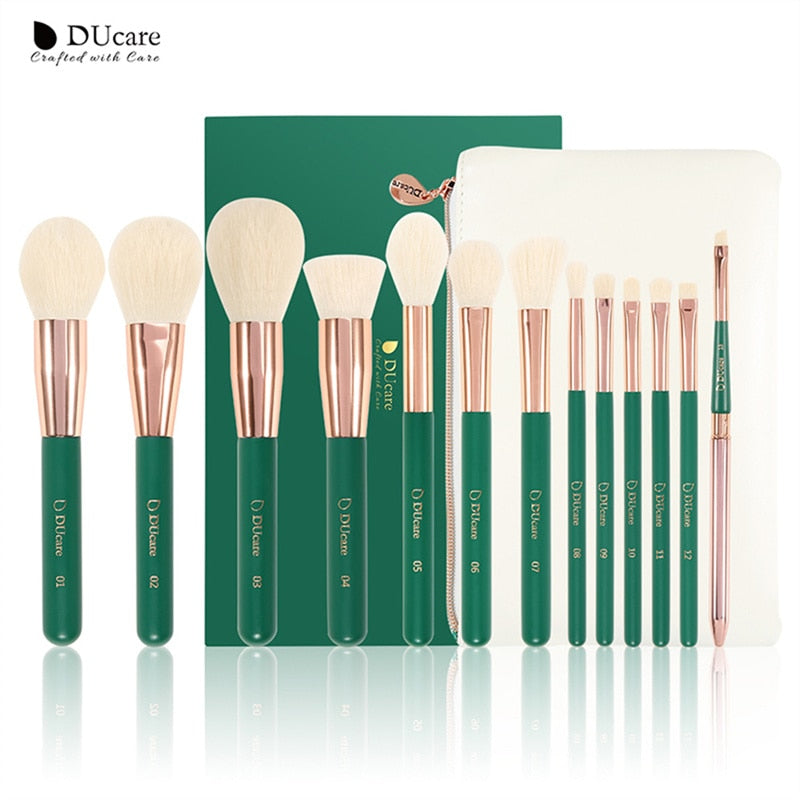 DUcare Makeup Brushes Set Green 13pcs Makeup Brush With Bag Foundation Powder Eyeshadow Eyelash Lip Cosmetic Make Up Brush Tools