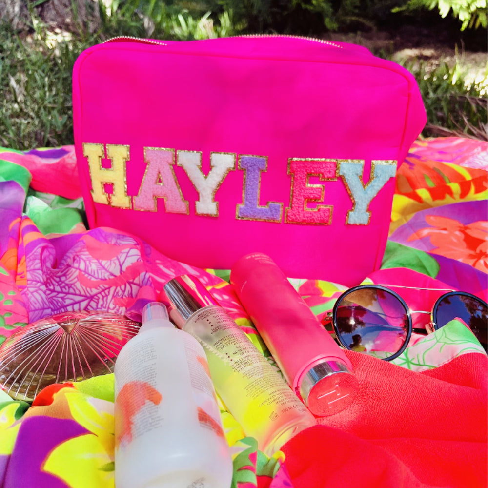 Custom Makeup Bag Personalized Initial Letters Nylon Pouch Bag Gift for Her